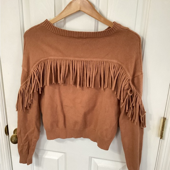 Kori America Rust Camel Small Brown Sweater Western Fringe Women - Picture 2 of 6